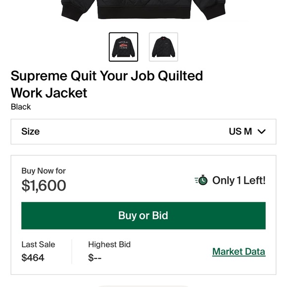 Supreme Black Quilted Work Jacket - Picture 6 of 6